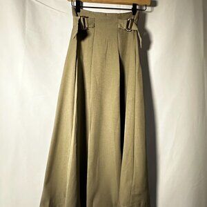 Olive Green A-Line Midi Skirt Gold Buckle Waist Detail Size XS